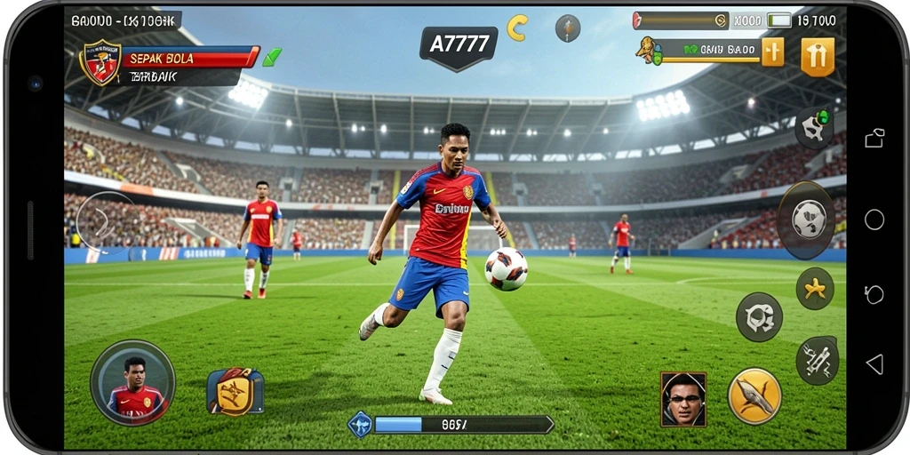 Tampilan gameplay A7777 yang realistis dengan aksi sepak bola seru.