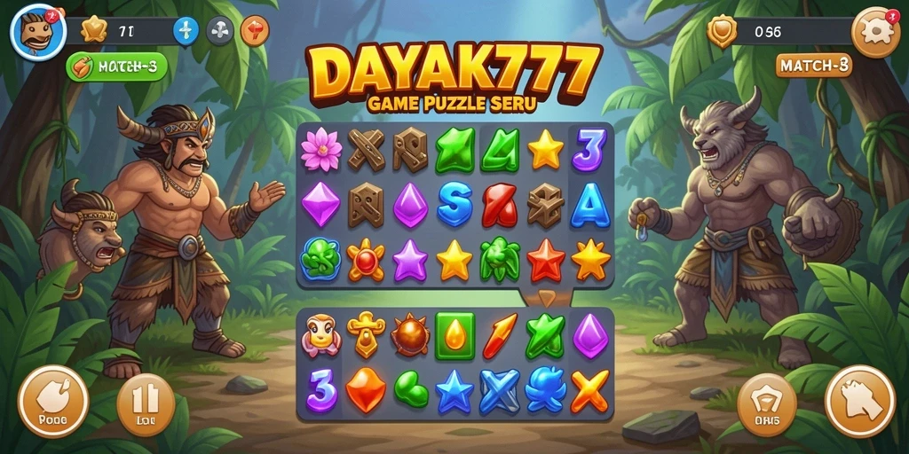 Tampilan gameplay DAYAK777 yang penuh warna dan seru.