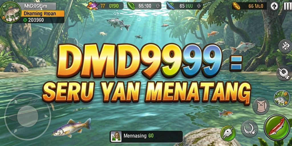Screenshot gameplay DMD999 yang menunjukkan momen menegangkan saat memancing.