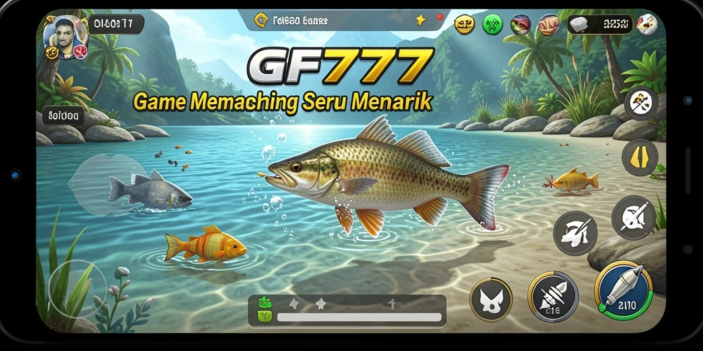 Screenshot gameplay GF777 menampilkan keseruan memancing ikan besar.