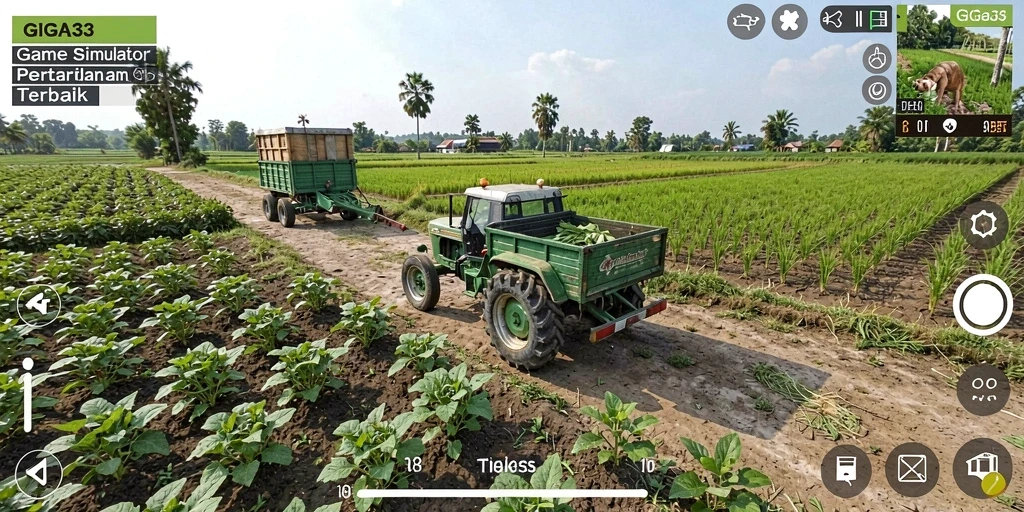 Tangkapan layar utama GIGA33 menampilkan lahan pertanian yang subur.