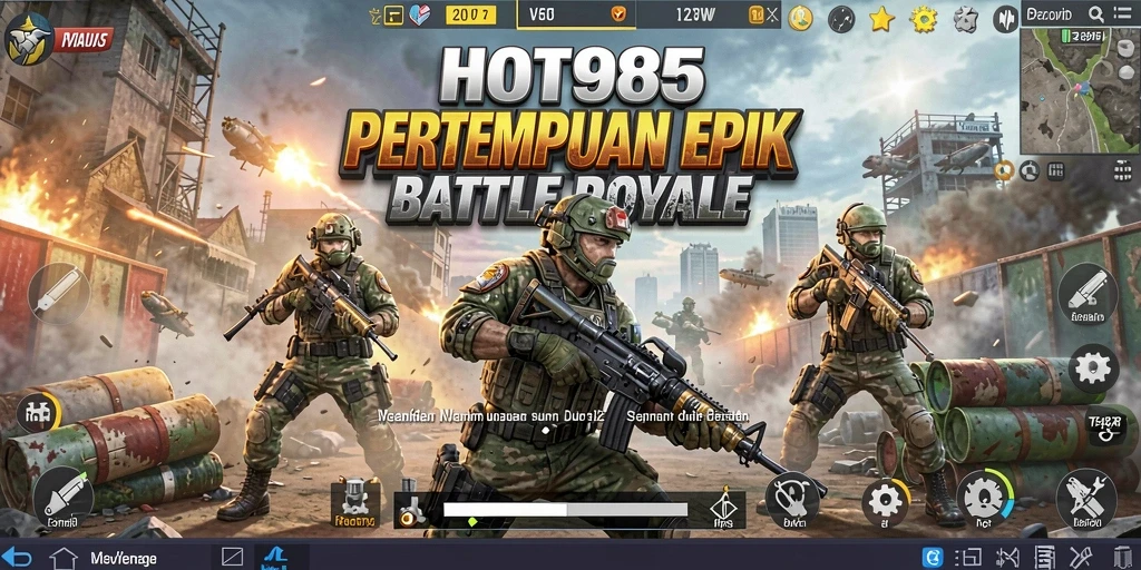 Screenshot HOT985 menampilkan aksi pertempuran mendebarkan di pulau Battle Royale.