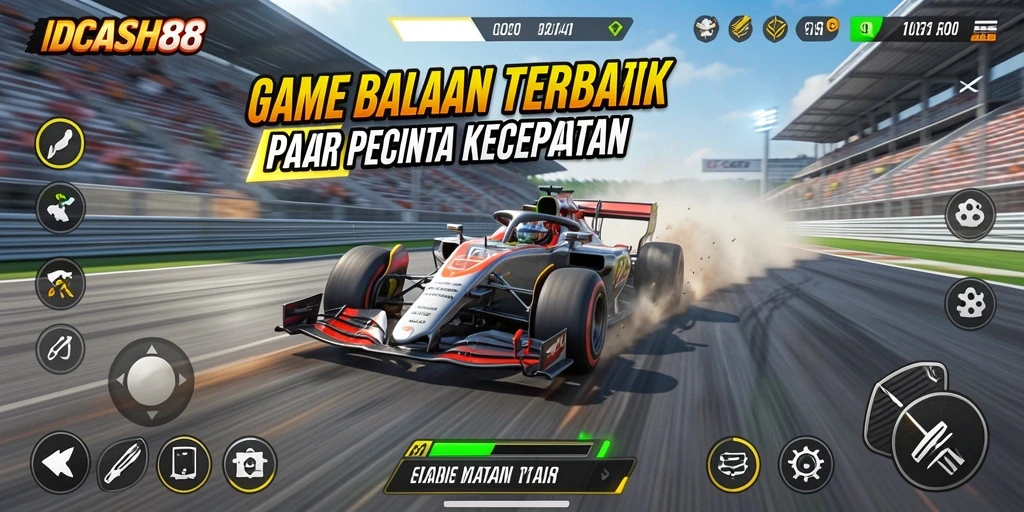 Screenshot gameplay IDCASH88 yang menunjukkan aksi balapan seru.