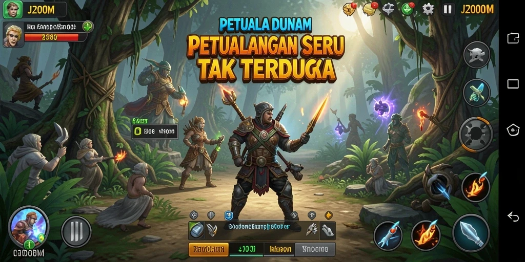 Tangkapan layar J200M menampilkan petualangan seru di dunia penuh tantangan.