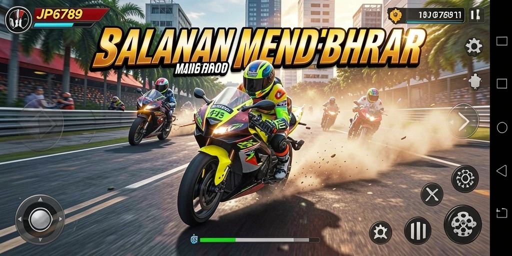Gameplay seru dalam balapan motor yang mendebarkan.