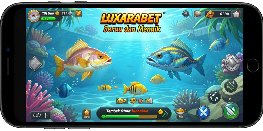 Screenshot gameplay LUXARABET yang menampilkan aksi tembak ikan yang seru.