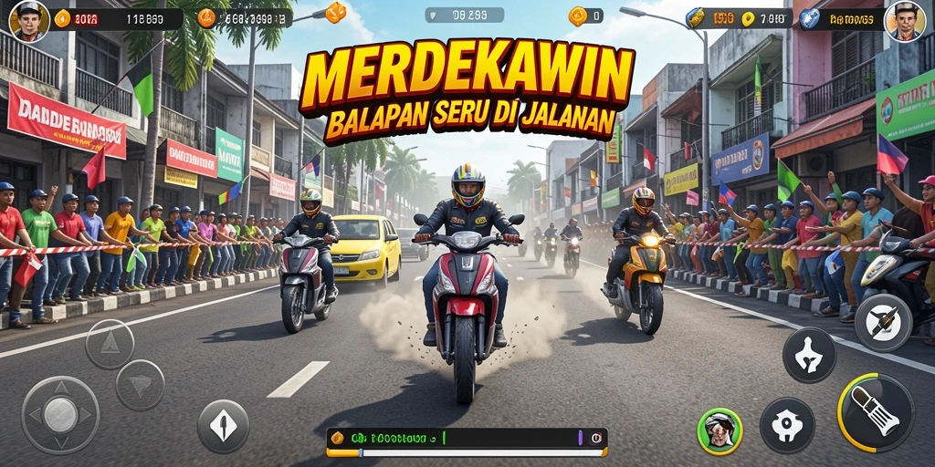 Tampilan menarik gameplay balapan di MERDEKAWIN.