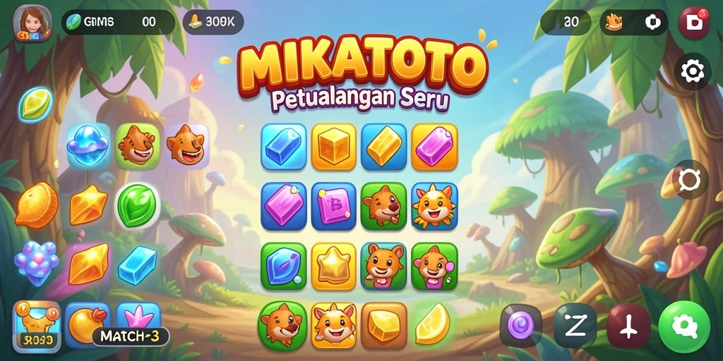 Screenshot gameplay MIKATOTO menampilkan aksi seru permainan Match-3.