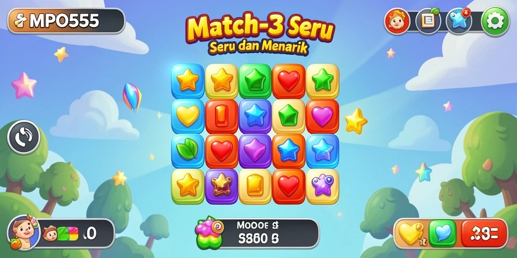 Tampilan gameplay MPO555 dengan permata berwarna cerah dan efek menarik.