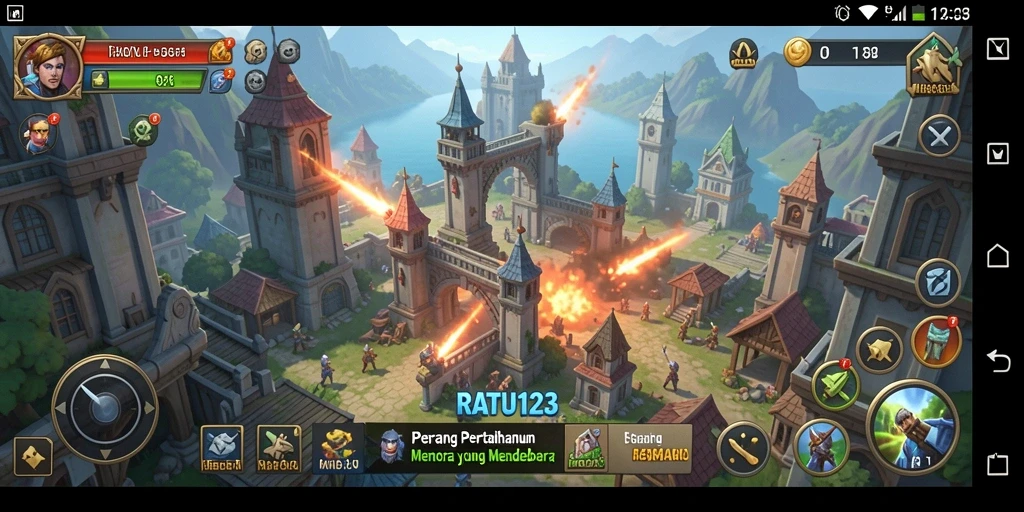 Tampilan gameplay menarik dari RATU123 dengan aksi menara pertahanan yang intens.