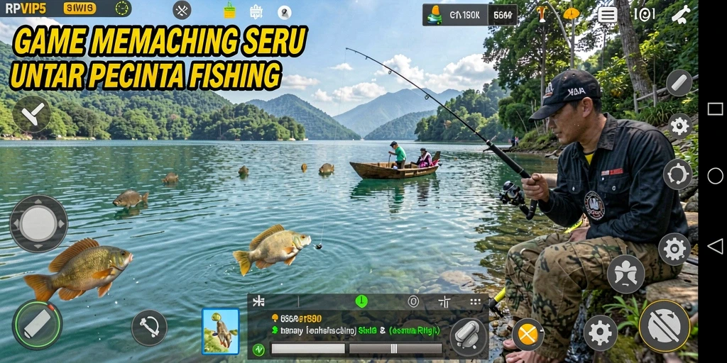 Tampilan gameplay RPVIP5 dengan aksi memancing yang seru dan menegangkan.