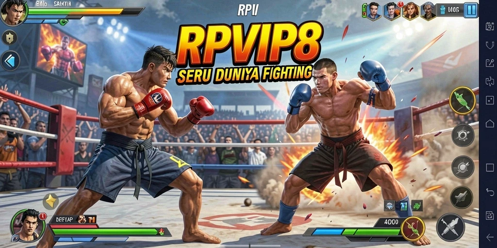 Tampilan gameplay RPVIP8 yang intens dalam pertarungan fighting.