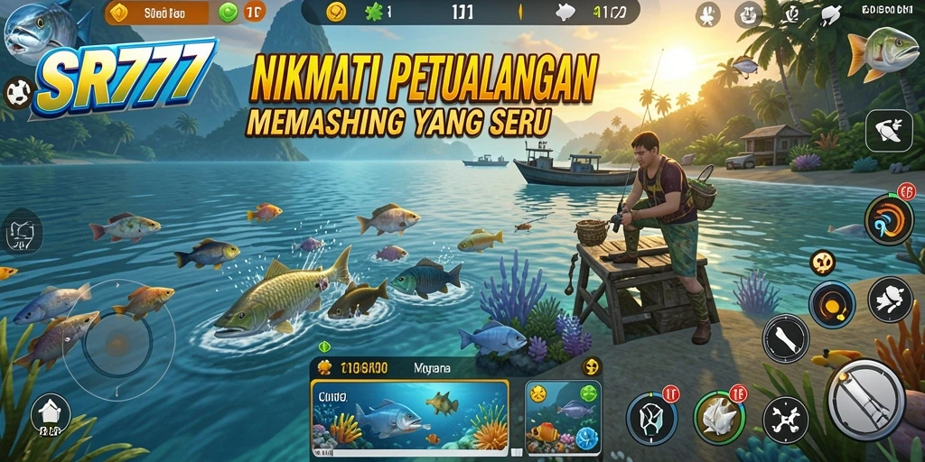 Screenshot gameplay SR777 menampilkan momen seru saat menangkap ikan.