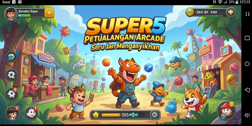Screenshot SUPER5 menunjukkan aksi gameplay yang mendebarkan dan penuh warna.