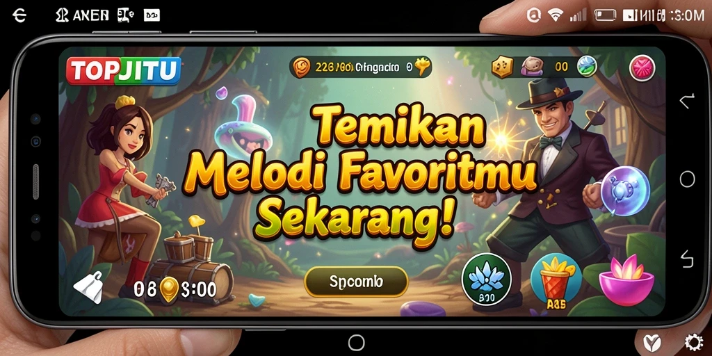Screenshot utama TOPJITU menampilkan antarmuka aplikasi dengan berbagai pilihan lagu.